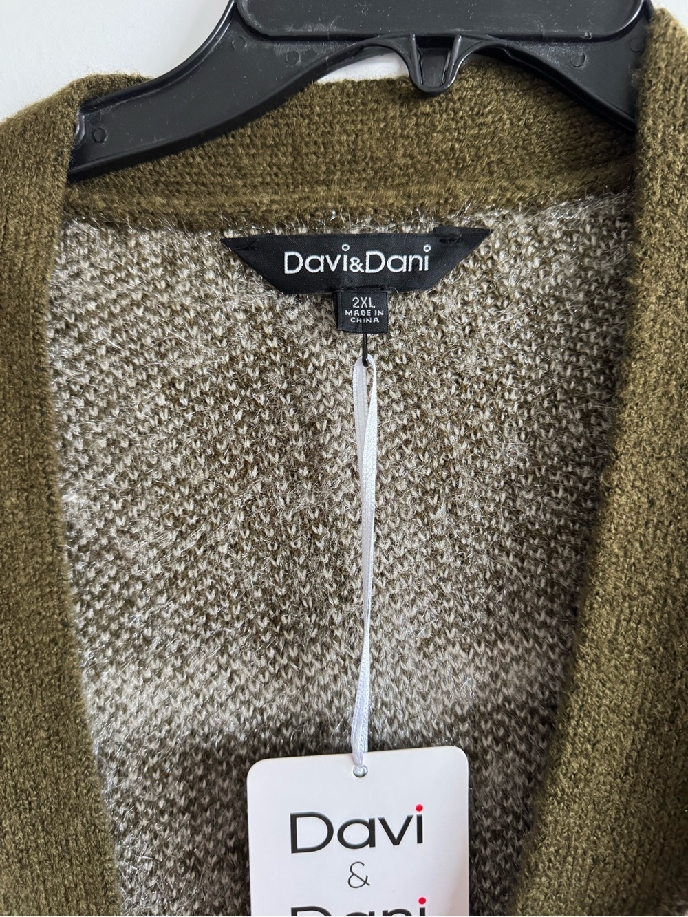 DAVI & DANI Olive and Cream Windowpane Open-Front Cardigan - Picture 2 of 3